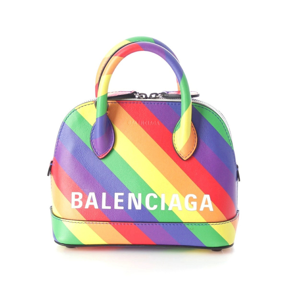 Balenciaga Ville Leather Shoulder Handbag Rainbow